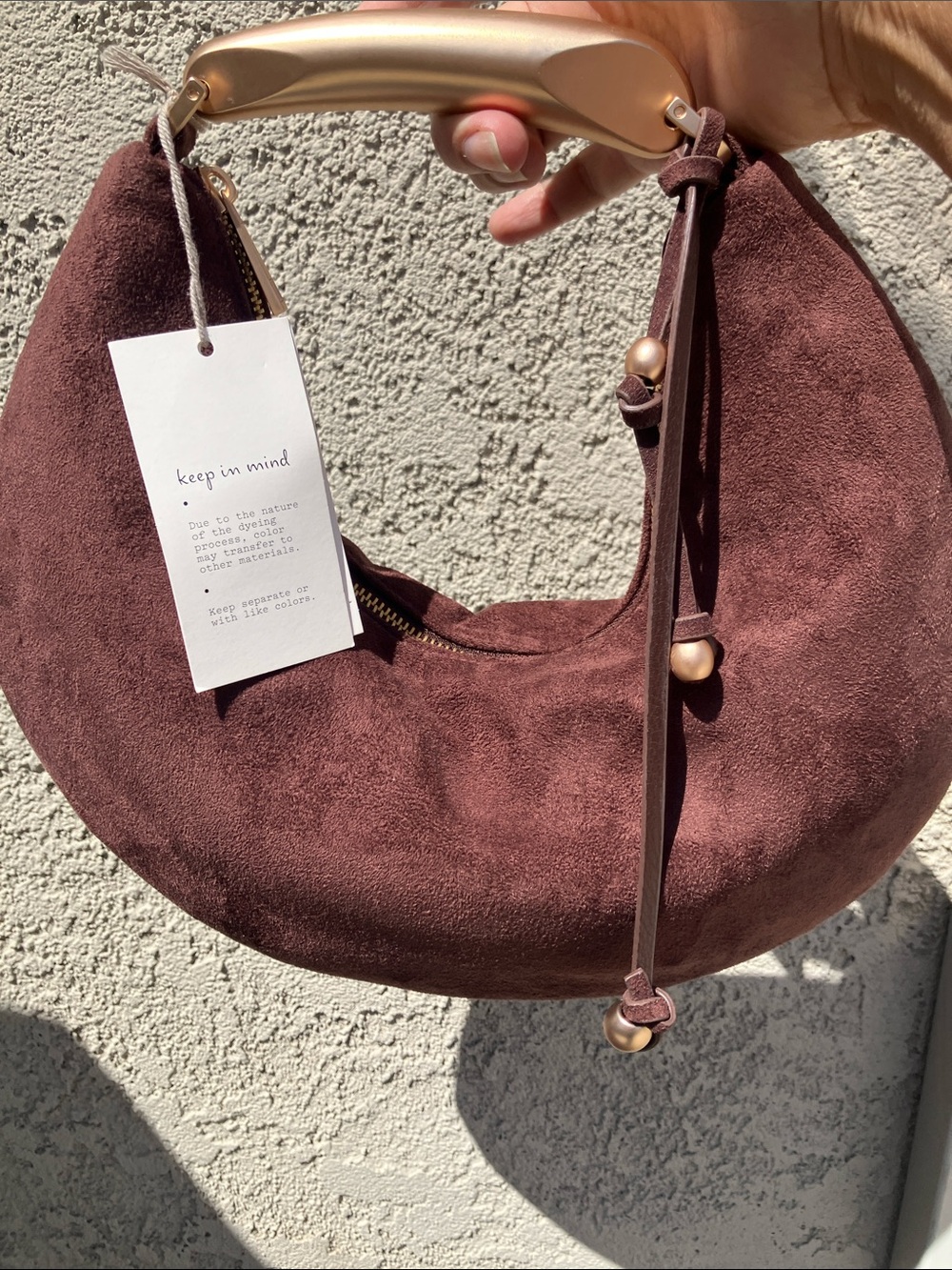a new day Dark Brown Faux Suede Crescent Hobo with Gold-Tone Handle - Picture 3 of 6